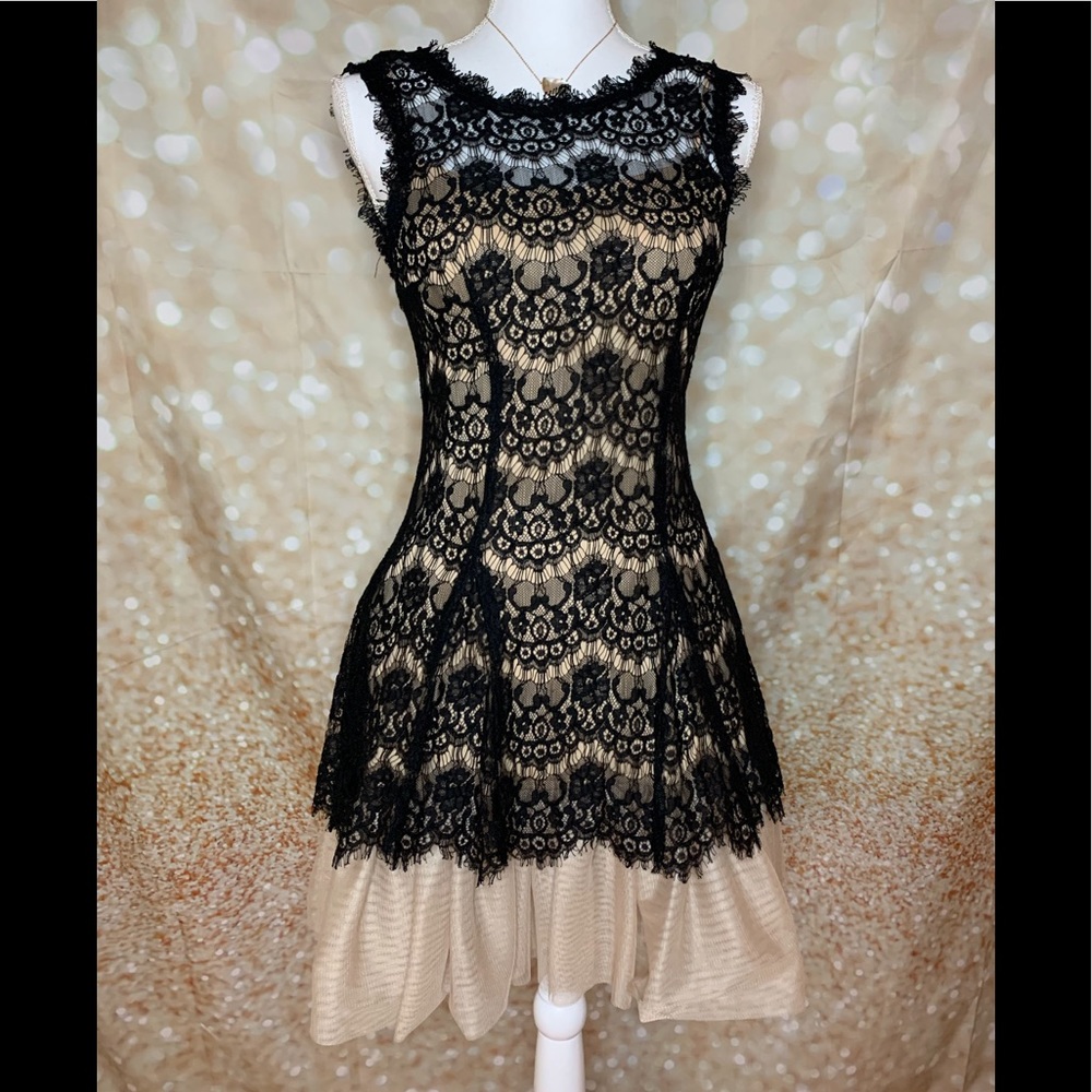 Betsy & Adam Black Lace Fit N Flair Dress-6